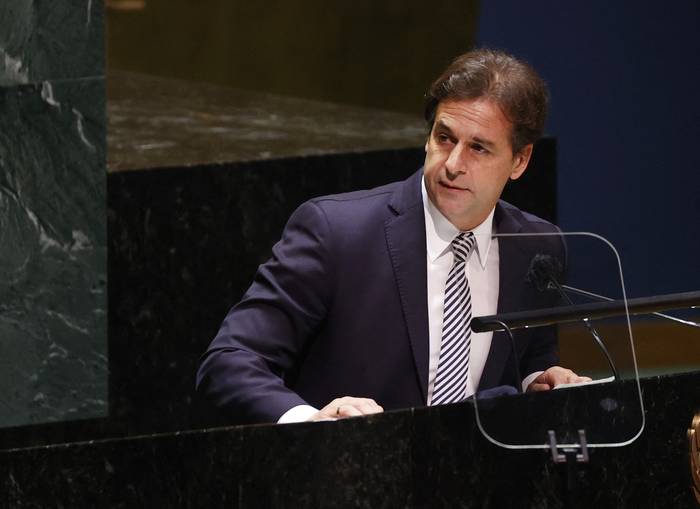 Luis Lacalle Pou durante su discurso en la sede de Naciones Unidas, en New York · Foto: AFP