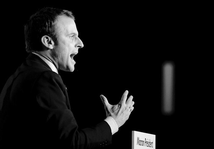 Emmanuel Macron durante un discurso, antes de la segunda y última ronda de las elecciones presidenciales. Eric Feferberg / AFP (archivo, abril de 2017)