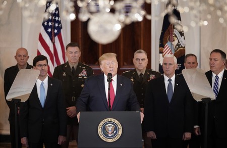 Trump en conferencia de prensa en la Casa Blanca este 8 de enero, tras los ataques iraníes en Irak · Foto: Win McNamee, Getty Images, AFP Trump en conferencia de prensa en la Casa Blanca este 8 de enero, tras los ataques iraníes en Irak · Foto: Win McNamee, Getty Images, AFP