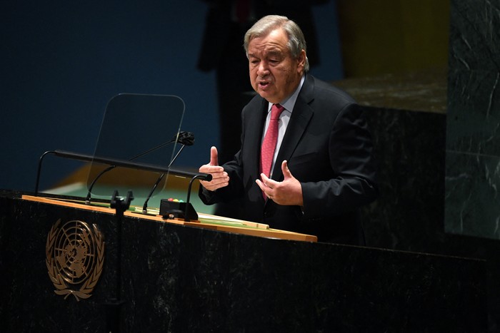 El Secretario General de la ONU Antonio Guterres, durante la 76 sesión de la Asamblea General, en New York · Foto: AFP
