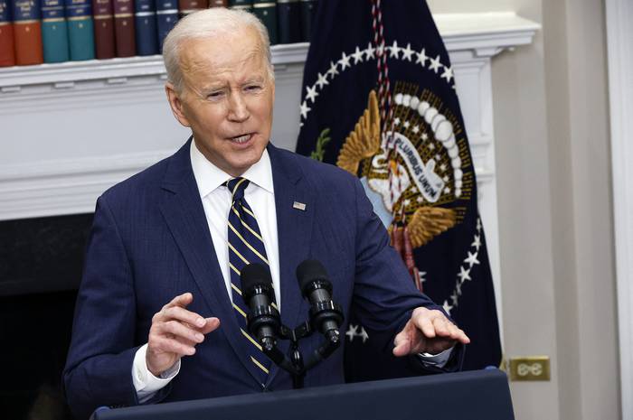 El presidente de los Estados Unidos, Joe Biden, anuncia nuevas acciones económicas contra Rusia, el 11 de marzo de 2022 en Washington. · Foto: Chip Somodevilla, Getty Images, AFP