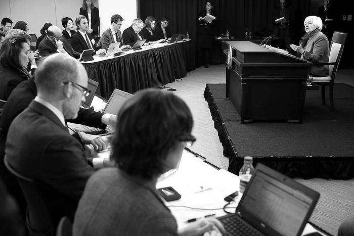 La presidenta de la Reserva Federal de Estados Unidos, Janet Yellen, durante la conferencia de prensa en la que anunció
el aumento de las tasas de interés. • foto: chip somodevilla, getty images, afp