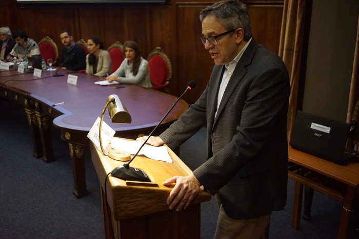 Rodrigo Arim, hoy en el Paraninfo de la Universidad de la República (Udelar) en la mesa «¿Vivir sin miedo? Posibles consecuencias para la seguridad ciudadana y los derechos humanos en el Uruguay contemporáneo»