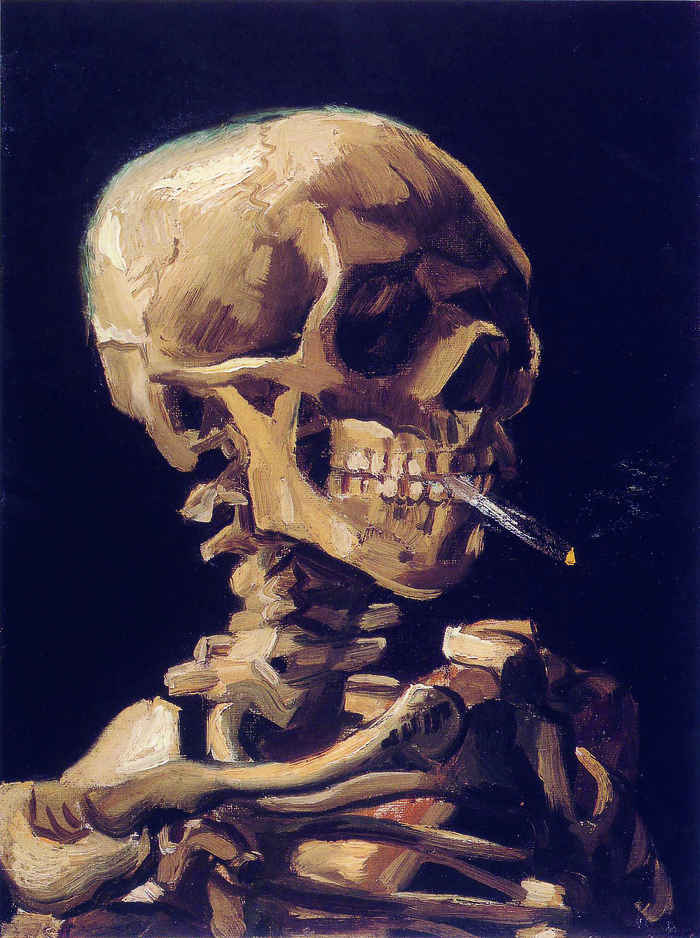 _Cabeza de esqueleto con un cigarrillo encendido_. Vincent van Gogh, 1885.