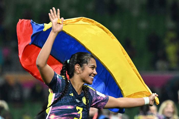 La jugadora colombiana Daniela Arias, tras la victoria contra Jamaica por los octavos de final del Mundial femenino, este martes, en el Estadio de Melbourne, Australia. · Foto: Joel Carrett, EFE