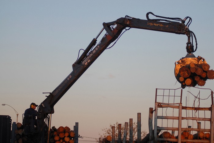 Transporte de madera, Fray Bentos (archivo, julio de 2007). · Foto: Ricardo Antúnez, adhocFOTOS