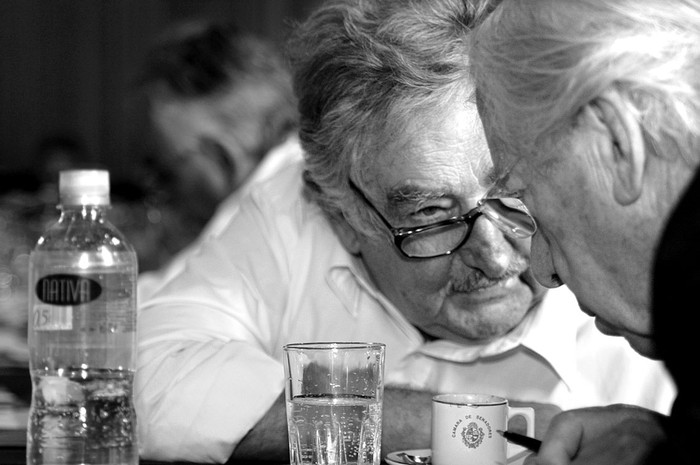 José Mujica y Danilo Astori, ayer, durante la reunión con los ministros del próximo gobierno en el Palacio Legislativo.  · Foto: Agustín Fernández