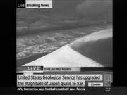 Fotografía cedida por el canal ABC 24 horas que muestra el oleaje del tsunami provocado por el terremoto de 8,8 grados de longitud que azotó Japón hoy.