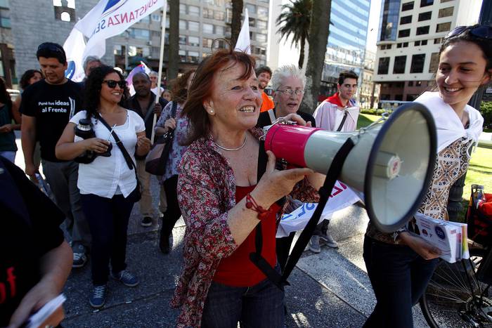 Carmen Beramendi en un acto de la campaña electoral de 2014. · Foto: Iván Franco