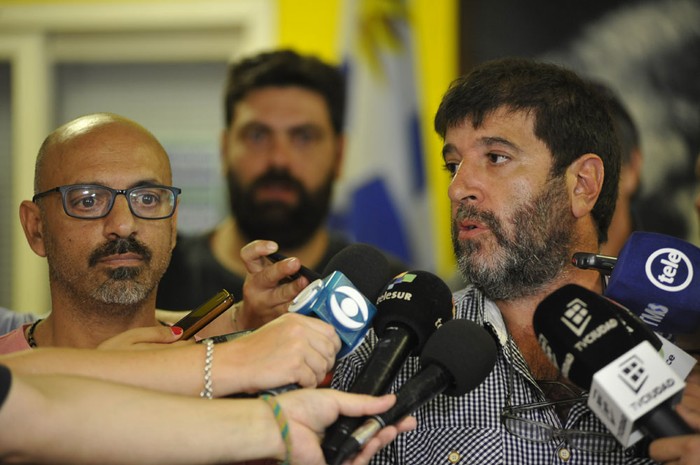 Fernando Pereira en rueda de prensa, hoy, en el PIT CNT.