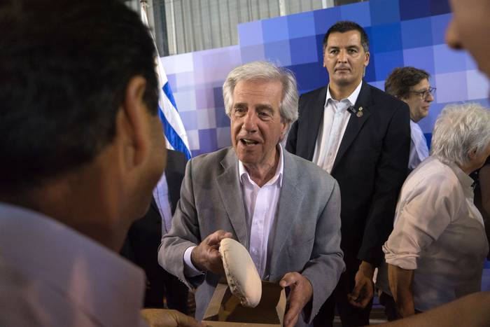 Tabaré Vázquez, en el primer Consejo de Ministros abierto del año en Pueblo Centenario, Durazno. · Foto: Mariana Greif
