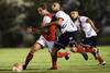 Facundo Alanís, de Las Flores, Emiliano Hernández y Facundo Salvarrey, de Barrio Olímpico, por la 15a Copa Nacional de Clubes, Divisional B, el sábado 14 de abril de 2018 en el Estadio Juan A. Lavalleja, en Minas. Facundo Alanís, de Las Flores, Emiliano Hernández y Facundo Salvarrey, de Barrio Olímpico, por la 15a Copa Nacional de Clubes, Divisional B, el sábado 14 de abril de 2018 en el Estadio Juan A. Lavalleja, en Minas.