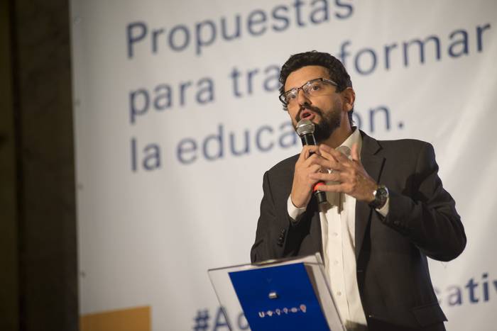 Juan Pedro Mir, durante una presentación de Eduy21 (archivo, mayo de 2018). · Foto: Andrés Cuenca