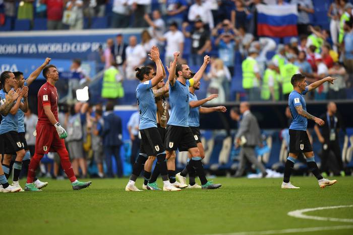 Los jugadores uruguayos, tras la victoria ante Rusia.  · Foto: Sandro Pereyra