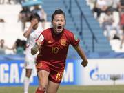 Claudia Pina, de España, luego de convertir su gol contra Corea del Norte.