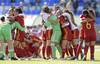 Las jugadoras españolas, tras ganar el pasaje a semifinales en definición por penales. Las jugadoras españolas, tras ganar el pasaje a semifinales en definición por penales.