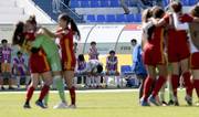 Las jugadoras de Corea del Norte tras quedar eliminadas por penales contra España.
