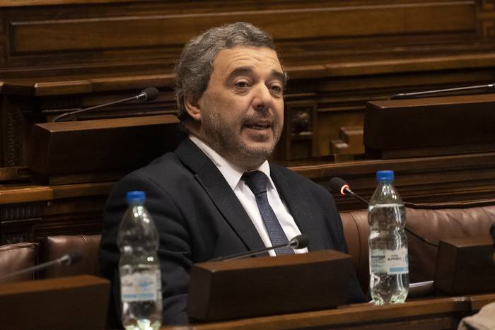 Mario Bergara, en sesión del Senado, el 1 de abril. · Foto: Mariana Greif