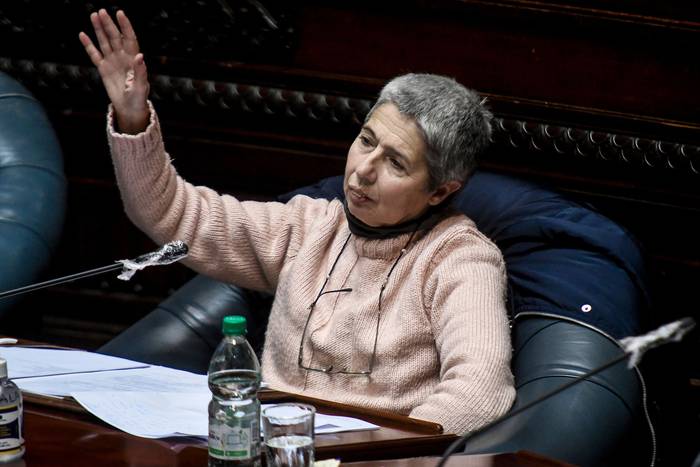 Amanda Della Ventura, durante una sesión en la Cámara de Senadores (archivo, julio de 2020). · Foto: Javier Calvelo, adhocFOTOS