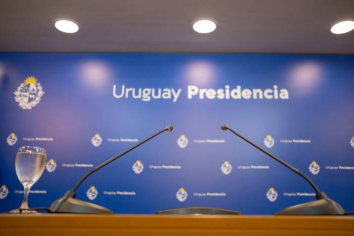 Sala de conferencias de la Torre Ejecutiva, en Montevideo (archivo, marzo de 2022). · Foto: Pablo Vignali / adhocFOTOS