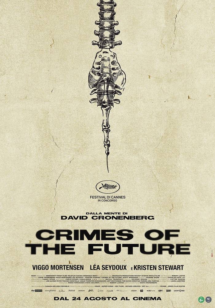 Detalle de un póster alternativo de _Crímenes del futuro_ usado en Italia, diseñado por Federico Mauro (Vertigo Comunicazione).
