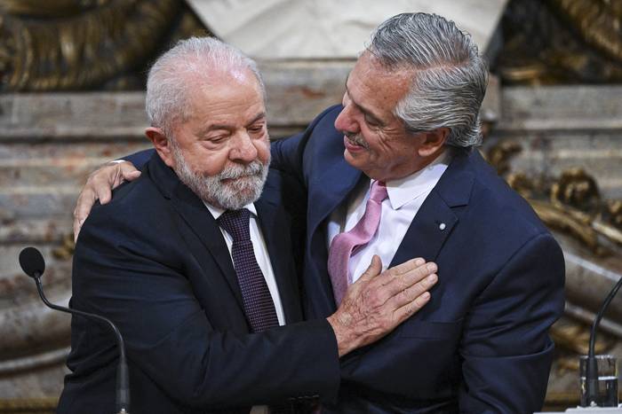 Alberto Fernández  y  Luiz Inácio Lula da Silva en la Casa Rosada. · Foto: Luis Robayo, AFP