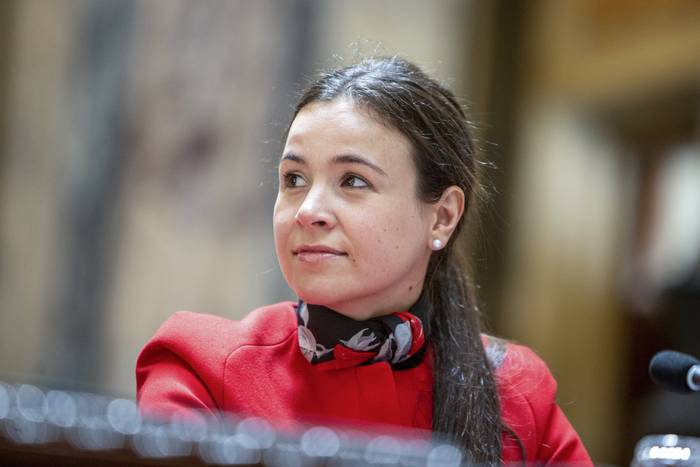 Mercedes Aramendía, el 8 de noviembre de 2022, en el Parlamento. · Foto: Mauricio Zina, adhocfotos