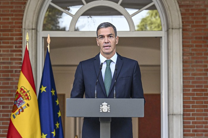 Pedro Sánchez, el 8 de setiembre, en el Palacio de la Moncloa, en España. · Foto: Borja Puig de la Bellacasa, La Moncloa, AFP
