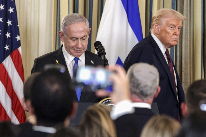 Benjamin Netanyahu y Donald Trump, el 29 de setiembre, en la Casa Blanca, en Washington, D.C. · Foto: Alex Wong / Getty / AFP