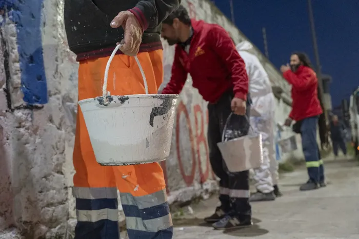 Pintada de la Brigada Agustín Pedroza del Sunca convocando al 1 de Mayo. · Foto: Laura Sosa