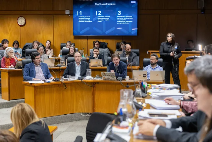 Autoridades de la Universidad Tecnológica, el 29 de julio, ante la Comisión de Hacienda integrada con Presupuestos de la Cámara de Diputados. · Foto: Rodrigo Viera Amaral