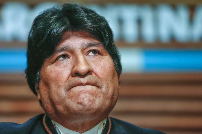 Evo Morales durante una rueda de prensa en Buenos Aires (archivo, febrero de 2020). · Foto: Juan Ignacio Roncoroni, EFE 