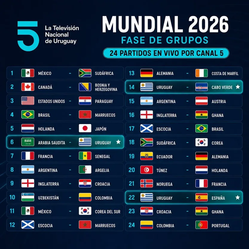 Partidos Televisados por Canal 5