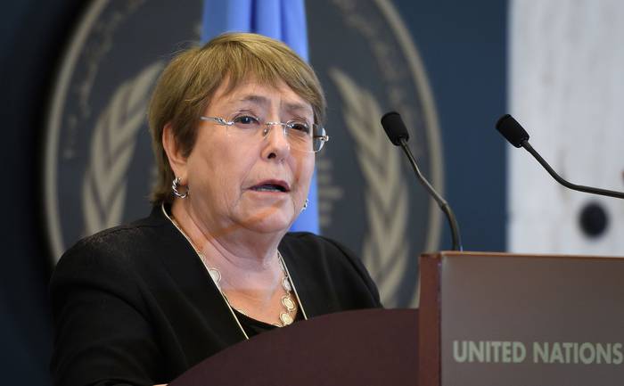 Michelle Bachelet, Alta Comisionada de las Naciones Unidas para los Derechos Humanos, el 19 de agosto, en Ginebra. · Foto: Fabrice Coffrini, AFP
