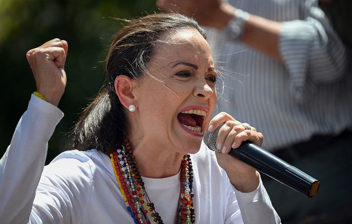 María Corina Machado durante una manifestación para protestar por los resultados de las elecciones presidenciales, el 3 de agosto, en Caracas. · Foto: Federico Parra, AFP