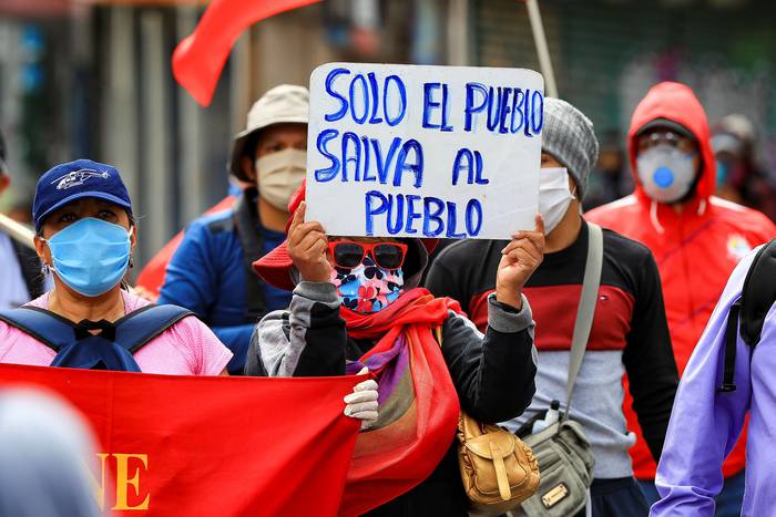 Manifestación contra la recién aprobada Ley Humanitaria, impulsada por el Gobierno de Lenín Moreno, este lunes, en Quito,Ecuador.
foto: José Jacome, efe · Foto: José Jácome, Efe