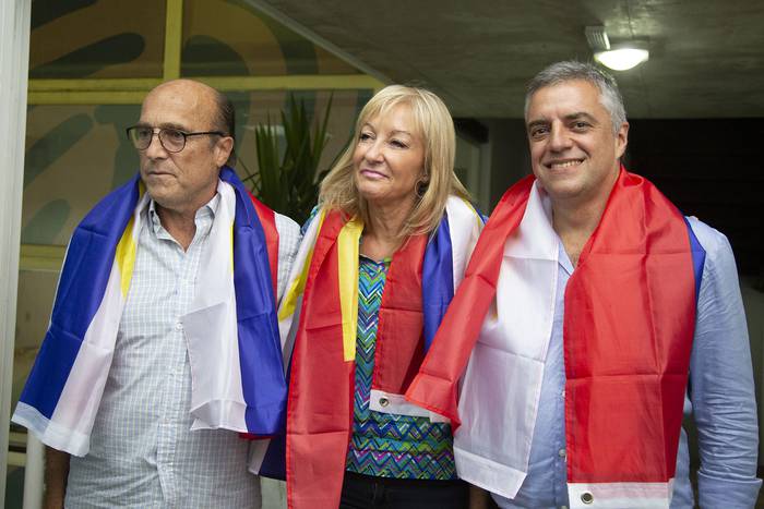 Daniel Martínez, Carolina Cosse y Álvaro Villar, en la Huella de Seregni (archivo, enero de 2020). · Foto: .