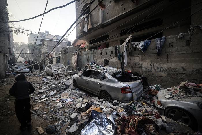 Bombardeo israelí en Rafah, en el sur de la Franja de Gaza, el 9 de febrero. · Foto: Mahmud Hams,  AFP