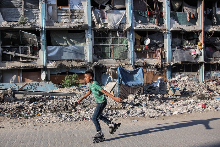 Campamento de personas desplazadas, el 8 de setiembre, al norte de la Franja de Gaza. · Foto: Omar Al-Qattaa, AFP