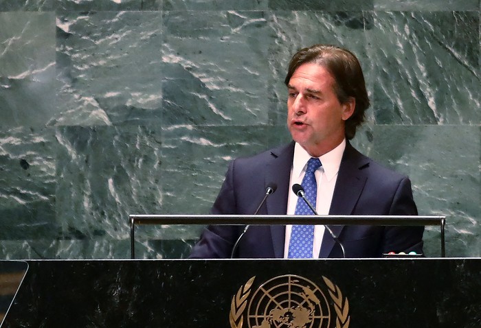 Luis Lacalle Pou durante la 79ª sesión de la Asamblea General de las Naciones Unidas. · Foto: Leonardo Muñoz, AFP