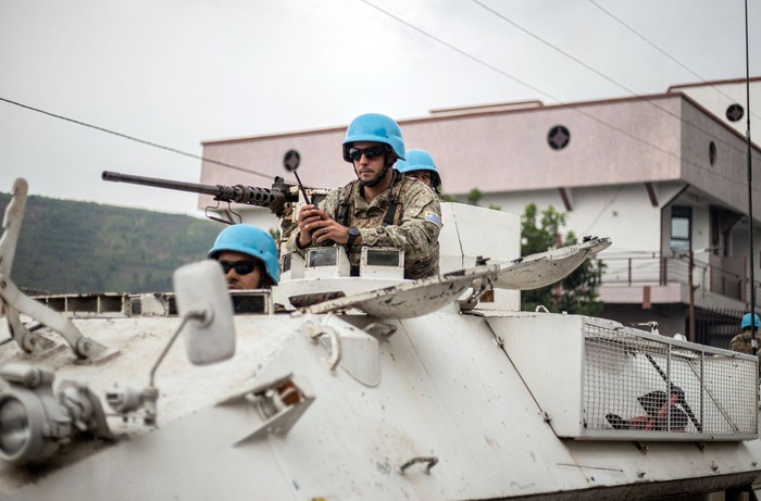 Soldados uruguayos de la Misión de Estabilización de las Naciones Unidas en la República Democrática del Congo, el 25 de enero de 2025, en Goma.
Foto: Jospin Mwisha, AFP