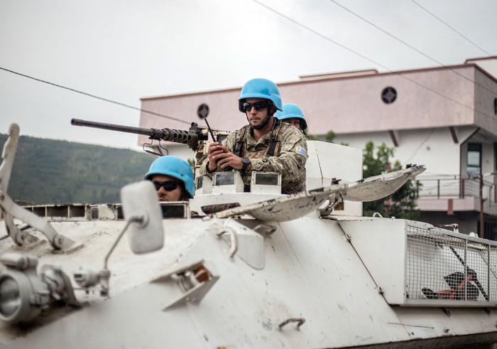 Soldados uruguayos de la Misión de Estabilización de las Naciones Unidas en la República Democrática del Congo, el 25 de enero, en Goma. · Foto: Jospin Mwisha, AFP