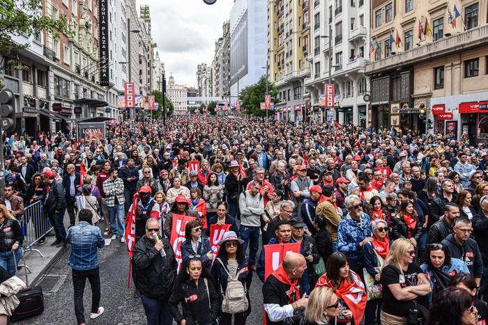 Movilización por el Día Internacional de los Trabajadores, el 1º de mayo, en Madrid. · Foto: Francesco Mirto, AFP