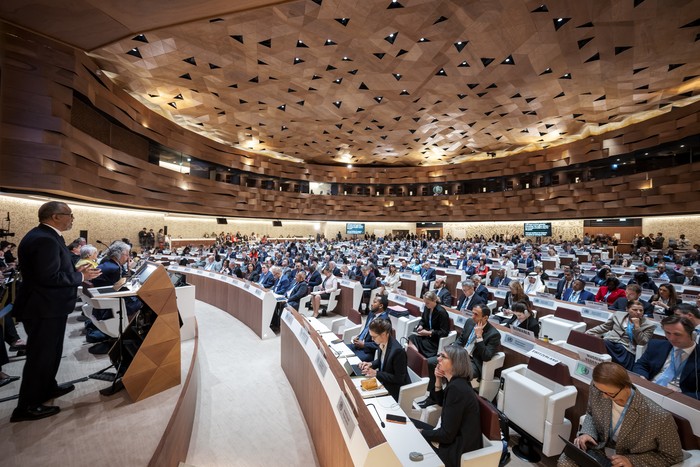 Tedros Adhanom Ghebreyesus, director general de la Organización Mundial de la Salud, presenta su informe ante los delegados durante la Asamblea Mundial de la Salud, el 19 de mayo, en Ginebra. Fabrice Coffrini, AFP.