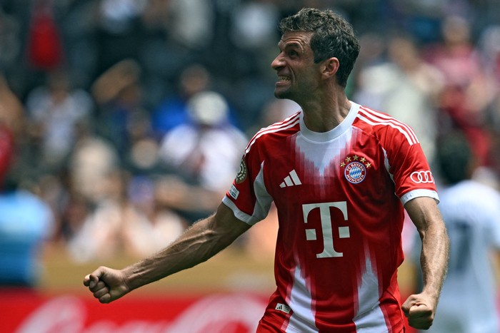 Thomas Mueller, del Bayern Múnich, tras anotar un gol al Auckland City de Nueva Zelanda, 15 de junio, en el estadio TQL de Cincinnati. · Foto: Federico Parra, AFP