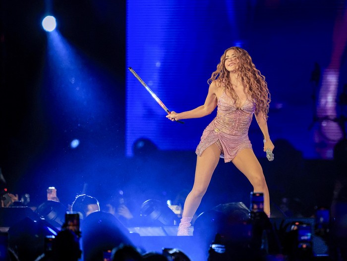 Shakira, durante una presentación de su gira mundial "Las mujeres ya no lloran World Tour", el 28 de junio, en el estadio Allegiant, en Las Vegas, Nevada. Foto: Ethan Miller, Getty Images, AFP.