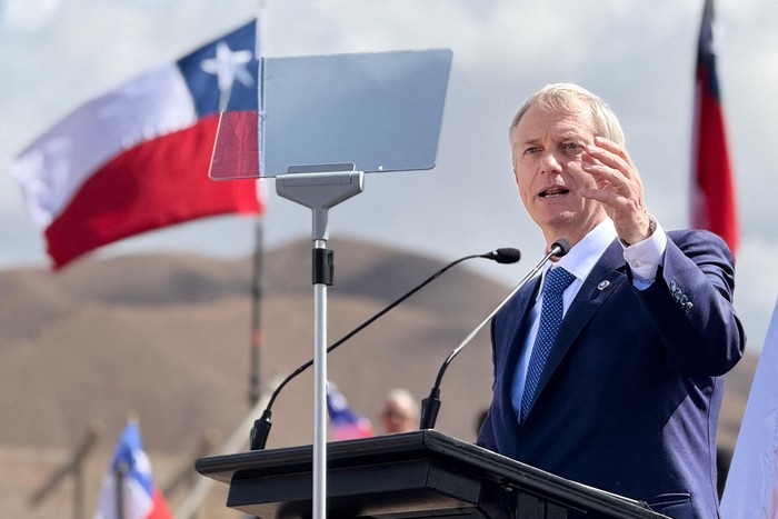 José Antonio Kast, del Partido Republicano y del Partido Social Cristiano, durante el lanzamiento de su campaña en Antofagasta, el 18 de agosto, en Chile. Foto: AFP.