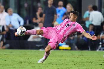 Luis Suárez, de Inter Miami, durante el partido ante Tigres, el 20 de agosto, en el Chase Stadium en Florida. Foto: Rich Storry, Getty Images, AFP