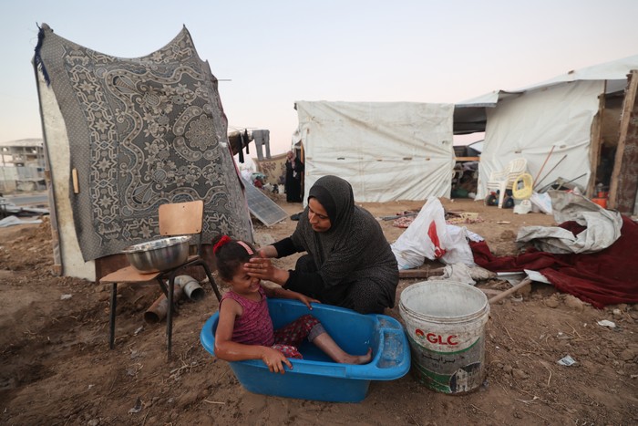 Campamento para palestinos desplazados, el 3 de setiembre, en Bureij, en el centro de la Franja de Gaza. Foto: Eyad Baba, AFP.