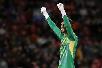 Santino Barbi, golero de Argentina, el 11 de ocutbre, celebra después de que su equipo anotó el segundo gol ante México, en el estadio Nacional de Santiago. Foto: Raúl Bravo, AFP.